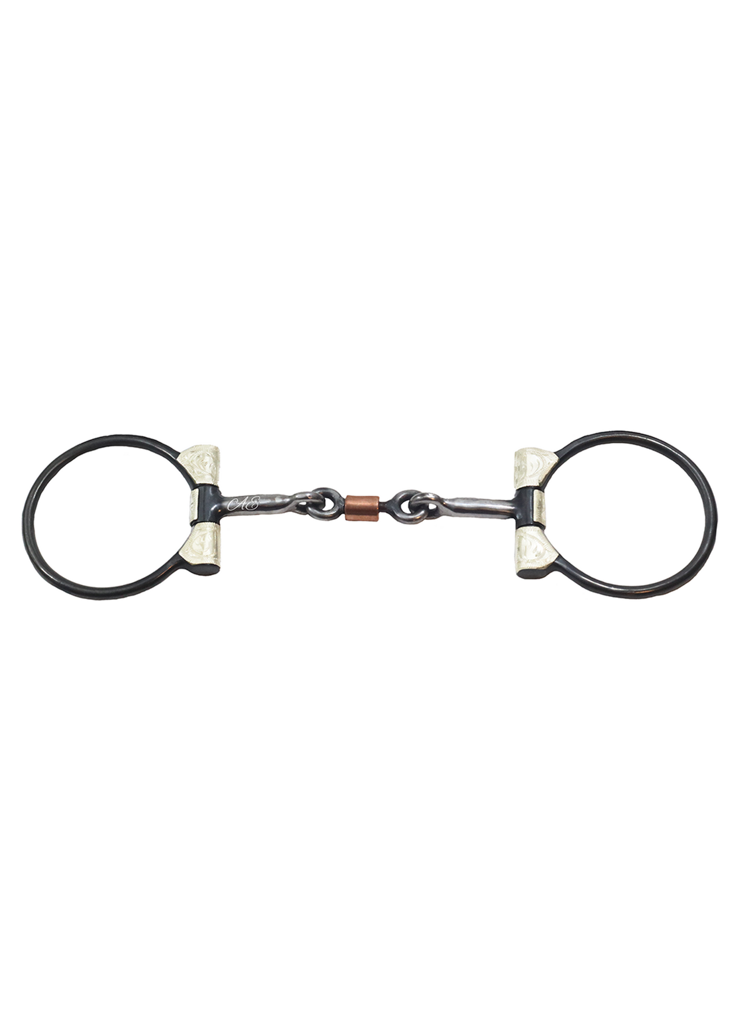 "California" Dogbone Roller Sweet Iron Dee Snaffle Bit w/Copper Inlay
