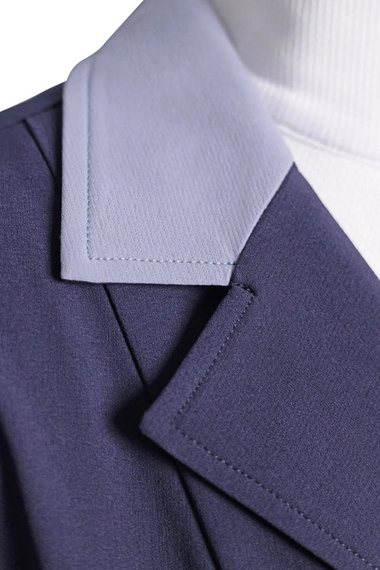 Grand Prix Ladies EQJ 3 Button Show Coat, Navy with Cadet Blue Collar