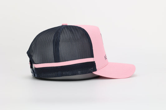 Neon Spur Logo Pink & Navy Stripe Trucker Hat