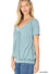 Zenana Women’s V-Neck Short Sleeve Shirring Top – Soft Stretch Knit, Casual Everyday Tee