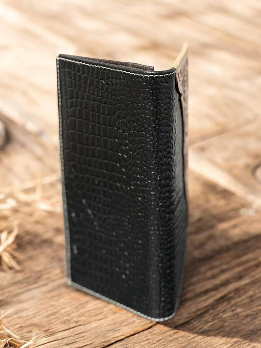 Black and Tan Western Cowboy Checkbook wallet tooled and embossed leather by Double B Wild Rags