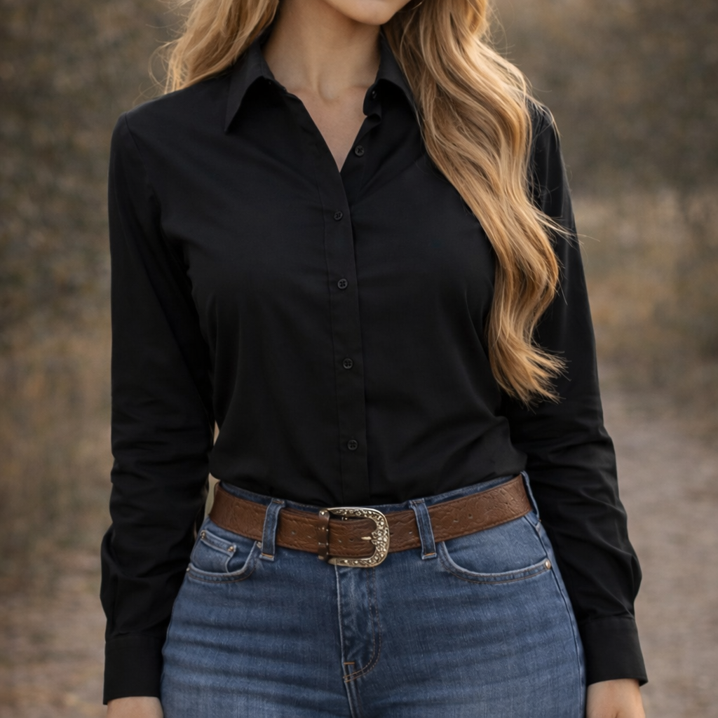 Ride Or Die Rhinestone 4 Way Stretch Button Up Rodeo Shirt -Black