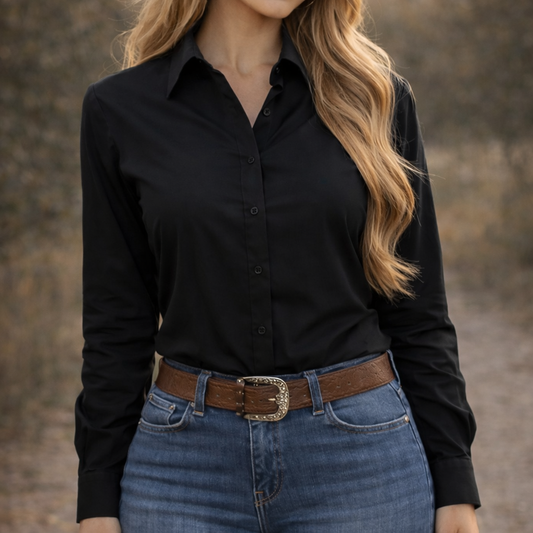 Ride Or Die Rhinestone 4 Way Stretch Button Up Rodeo Shirt -Black