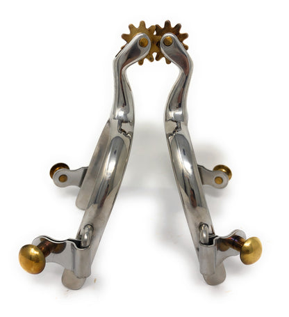 AJ Tack Men's Plain Band Roping Spurs, Stainless Steel with Brass Rowels