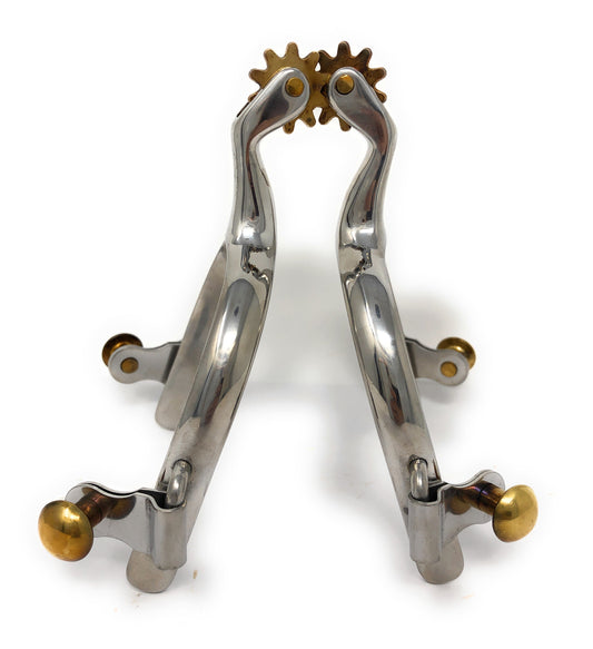 AJ Tack Men's Plain Band Roping Spurs, Stainless Steel with Brass Rowels