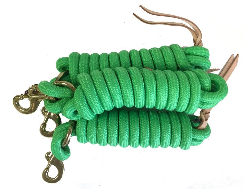 AJ Tack 9 Foot Nylon Lead Rope with Leather Popper - Set of 3