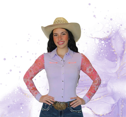 AeroTEQ Lilac Bloom Mesh Pearl Snap Rodeo Shirt