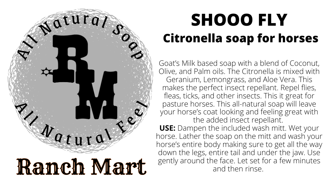 Shoo Fly Citronella Soap for Horses & Humans – Goat’s Milk, Insect Repellent, Wash Mitt Included