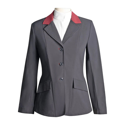 Grand Prix Ladies EQJ Classic 3 Button Show Jacket, Black with Burgundy Collar