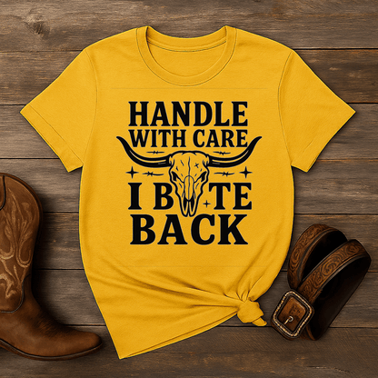 Western Graphic Tee – Handle With Care Shirt for Rodeo & Western Style | Rowdy Rowels