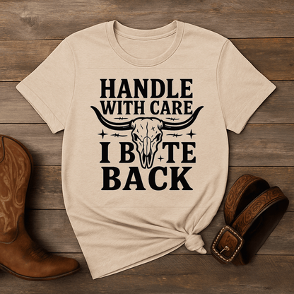Western Graphic Tee – Handle With Care Shirt for Rodeo & Western Style | Rowdy Rowels