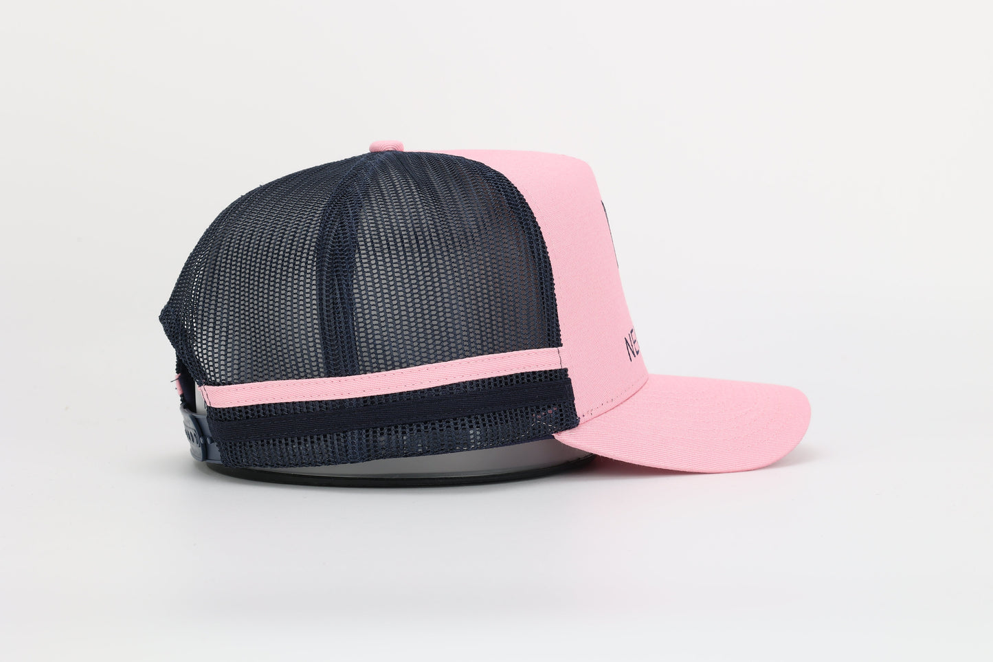 Neon Spur Logo Pink & Navy Stripe Trucker Hat