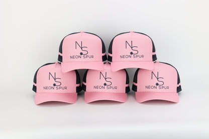 Neon Spur Logo Pink & Navy Stripe Trucker Hat