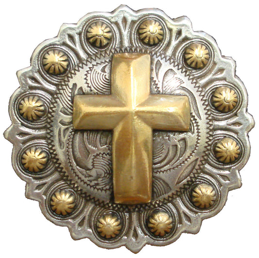 AJ Tack Gold Cross Berry Concho