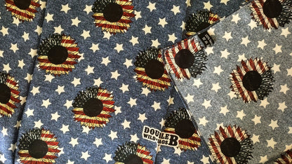 Wild Rag 100% SILK Denim Stars and USA Sunflower Western Neck Scarf Bandanna by Double B Wild Rags