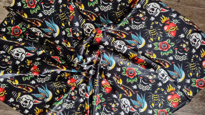 Wild Rag 100% SILK Black with Classic Tattoos Cowboy Western Neck Scarf Bandanna by Double B Wild Rags