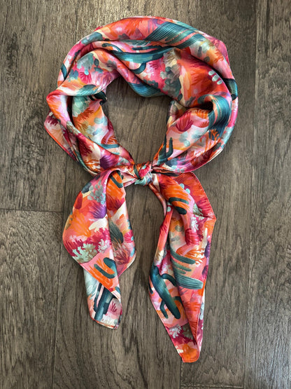 Silk Wild Rag Pink Purple Orange Green Cactus by Double B Wild Rags