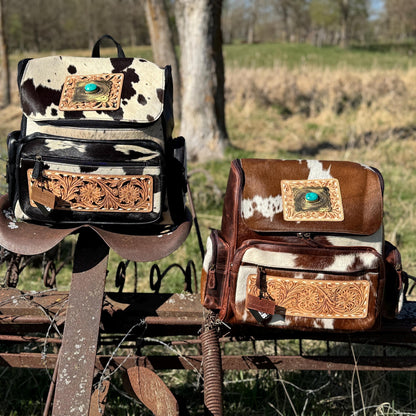 Genuine Western Cowhide Leather Backpack Diaper Bag Personal Item carry-on luggage