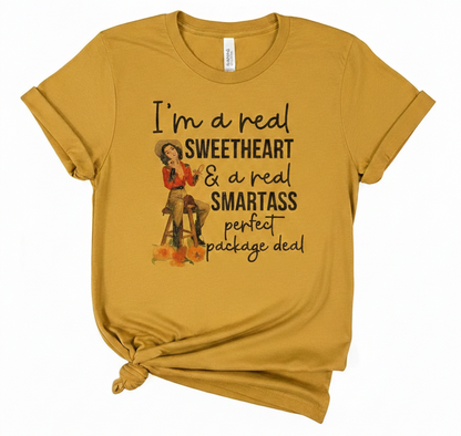 Retro Cowgirl Sassy Graphic Tee | Bella + Canvas 3001 Mustard Yellow Unisex T-Shirt | Smartass Sweetheart Vintage Western Top | Boho Country Music Festival Shirt